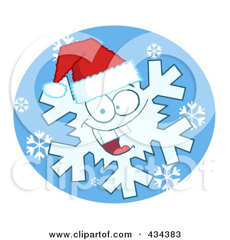 Royalty-Free (RF) Clipart Illustration of a Snowflake Character Wearing A Santa Hat - 3 by Hit Toon