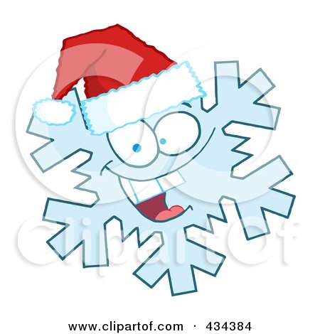 Royalty-Free (RF) Clipart Illustration of a Snowflake Character Wearing A Santa Hat - 1 by Hit Toon