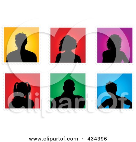 Royalty-Free (RF) Clipart Illustration of a Digital Collage Of Colorful People Avatar Stamps by KJ Pargeter