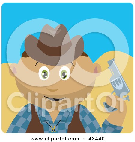 Clipart Illustration of a Latin American Cowboy Kid Holding A Pistil by Dennis Holmes Designs