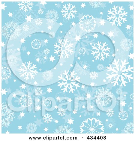 Royalty-Free (RF) Clipart Illustration of a Blue Snowflake And Star Pattern Background by KJ Pargeter