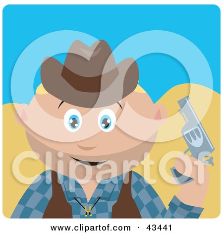 Clipart Illustration of a Caucasian Cowboy Kid Holding A Pistil by Dennis Holmes Designs