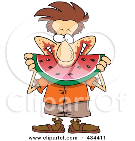 Royalty-Free (RF) Clipart Illustration of a Messy Man Eating Watermelon by toonaday