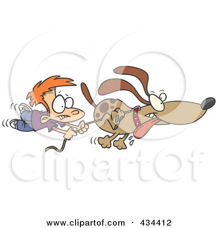 Royalty-Free (RF) Clipart Illustration of a Boy Trailing After A Dog On A Leash by toonaday