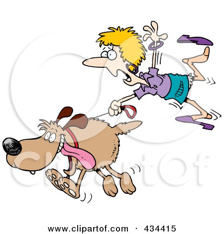 Royalty-Free (RF) Clipart Illustration of a Woman Trailing After A Dog On A Leash by toonaday