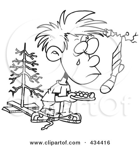 Royalty-Free (RF) Clipart Illustration of a Line Art Design Of A Poor Christmas Boy Wanting More by toonaday
