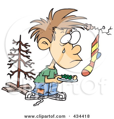 Royalty-Free (RF) Clipart Illustration of a Poor Christmas Boy Wanting More by toonaday