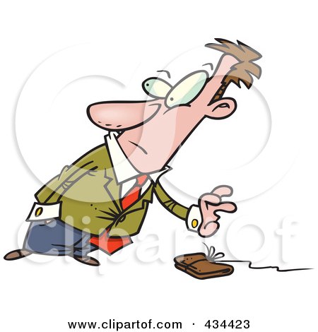 Royalty-Free (RF) Clipart Illustration of a Businessman Reaching For A Wallet On A String by toonaday