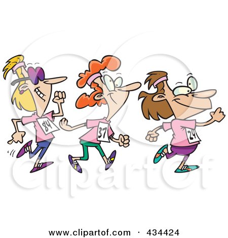 Royalty-Free (RF) Clipart Illustration of Three Lady Walkers by toonaday