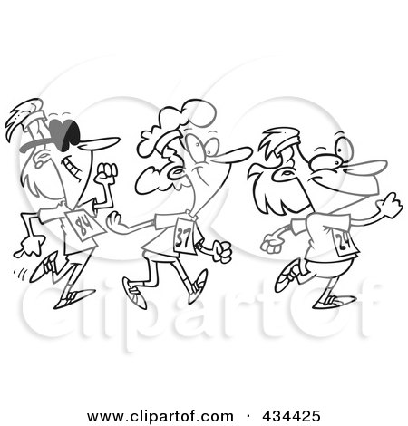 Royalty-Free (RF) Clipart Illustration of a Line Art Design Of Three Lady Walkers by toonaday