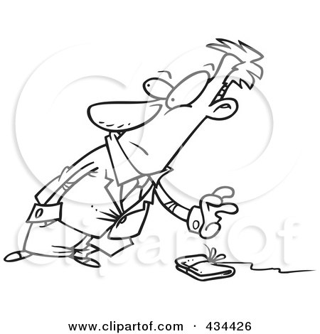 Royalty-Free (RF) Clipart Illustration of a Line Art Design Of A Businessman Reaching For A Wallet On A String by toonaday