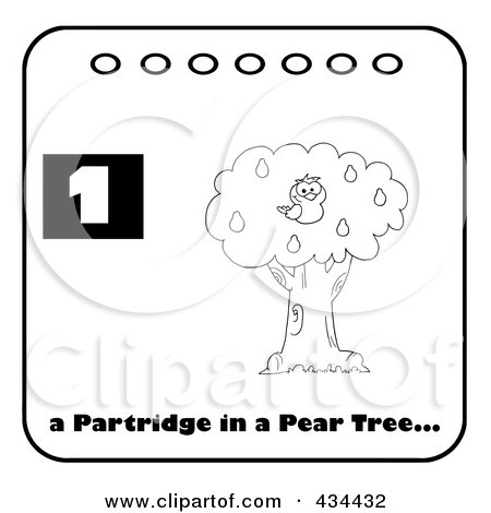 Royalty-Free (RF) Clipart Illustration of a Black And White Partridge In A Pear Tree With Text And Number One by Hit Toon