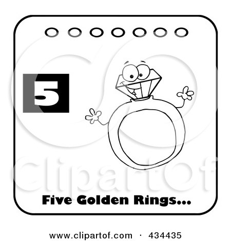 Royalty-Free (RF) Clipart Illustration of a Black And White Diamond Ring On A Christmas Calendar With Text And Number Five by Hit Toon