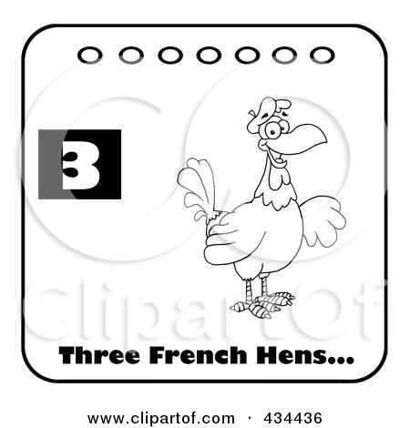 Royalty-Free (RF) Clipart Illustration of a Black And White French Hen With Text And Number Three by Hit Toon