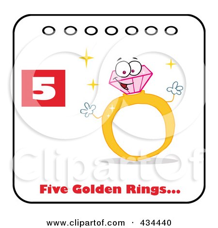 Royalty-Free (RF) Clipart Illustration of a Diamond Ring On A Christmas Calendar With Text And Number Five by Hit Toon