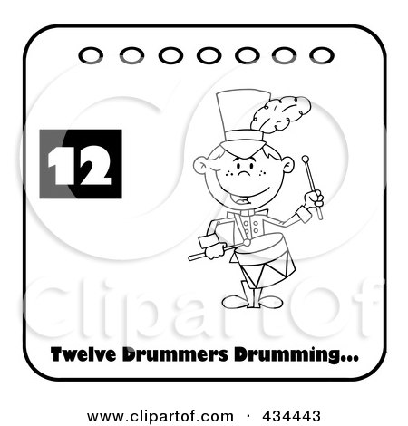 Royalty-Free (RF) Clipart Illustration of a Drummer Drumming On A Christmas Calendar With Text And Number Twelve by Hit Toon