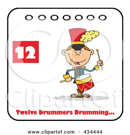 Royalty-Free (RF) Clipart Illustration of a Drummer Drumming On A Christmas Calendar With Text And Number Twelve by Hit Toon