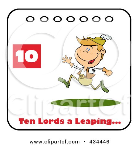 Royalty-Free (RF) Clipart Illustration of a Lord Leaping On A Christmas Calendar With Text And Number Ten by Hit Toon
