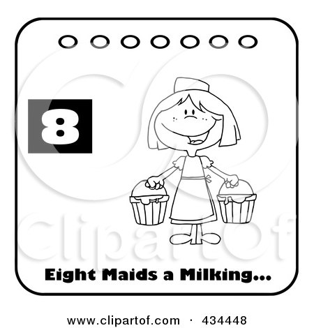 Royalty-Free (RF) Clipart Illustration of a Black And White Maid Milking On A Christmas Calendar With Text And Number Eight by Hit Toon