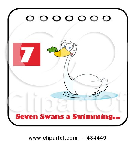 Royalty-Free (RF) Clipart Illustration of a Swan Swimming On A Christmas Calendar With Text And Number Seven by Hit Toon