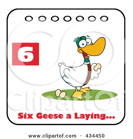 Royalty-Free (RF) Clipart Illustration of a Laying Goose On A Christmas Calendar With Text And Number Six by Hit Toon