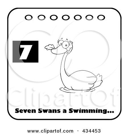 Royalty-Free (RF) Clipart Illustration of a Black And White Swan Swimming On A Christmas Calendar With Text And Number Seven by Hit Toon
