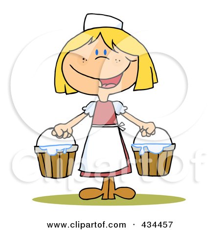 Royalty-Free (RF) Clipart Illustration of a Maid Milking by Hit Toon