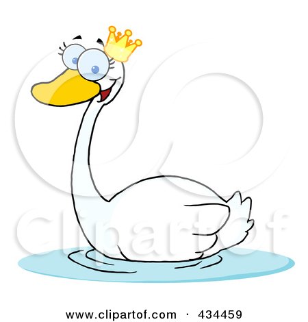 Royalty-Free (RF) Clipart Illustration of a Crowned Swan Swimming by Hit Toon