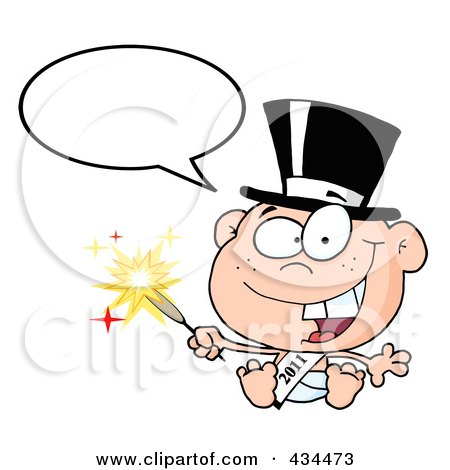 Royalty-Free (RF) Clipart Illustration of a New Year Baby Holding A Sparkler, With A Word Balloon by Hit Toon
