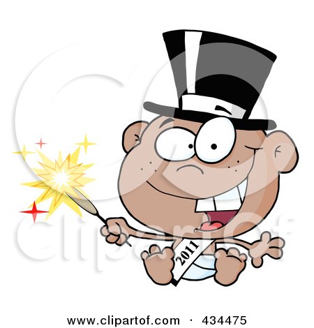 Royalty-Free (RF) Clipart Illustration of a Black New Year Baby Holding A Sparkler by Hit Toon