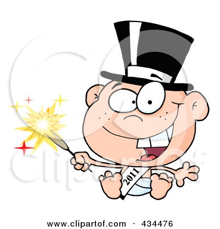 Royalty-Free (RF) Clipart Illustration of a New Year Baby Holding A Sparkler by Hit Toon