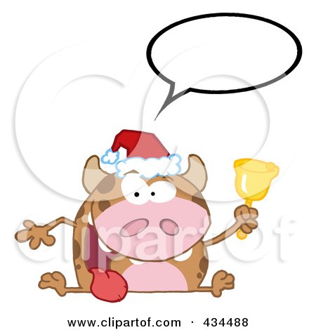 Royalty-Free (RF) Clipart Illustration of a Christmas Cow Ringing A Bell, With A Word Balloon by Hit Toon