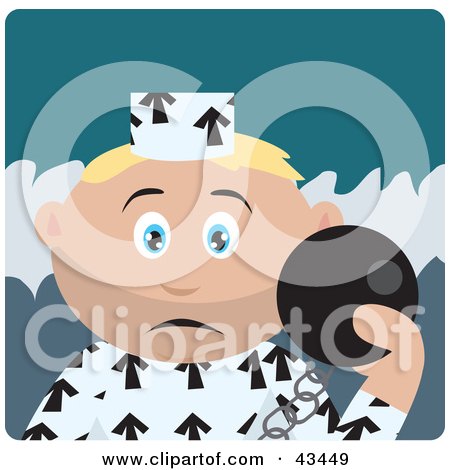 Clipart Illustration of a Caucasian Prisoner Boy Holding A Ball On A Chain by Dennis Holmes Designs