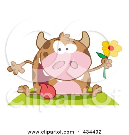 Royalty-Free (RF) Clipart Illustration of a Cow Holding A Flower - 2 by Hit Toon