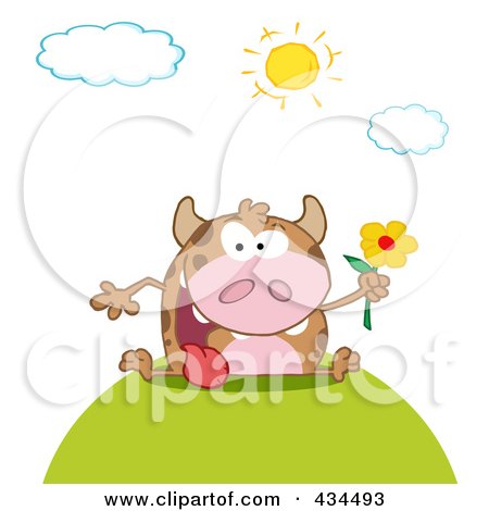 Royalty-Free (RF) Clipart Illustration of a Cow Holding A Flower - 4 by Hit Toon