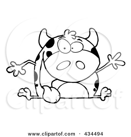 Royalty-Free (RF) Clipart Illustration of an Outline Of A Happy Cow Waving by Hit Toon
