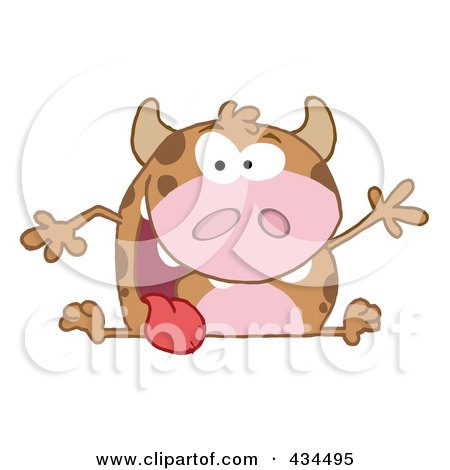 Royalty-Free (RF) Clipart Illustration of a Happy Cow Waving by Hit Toon