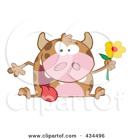 Royalty-Free (RF) Clipart Illustration of a Cow Holding A Flower - 1 by Hit Toon