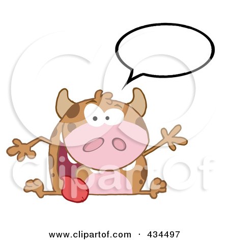Royalty-Free (RF) Clipart Illustration of a Happy Cow Waving, With A Word Balloon by Hit Toon