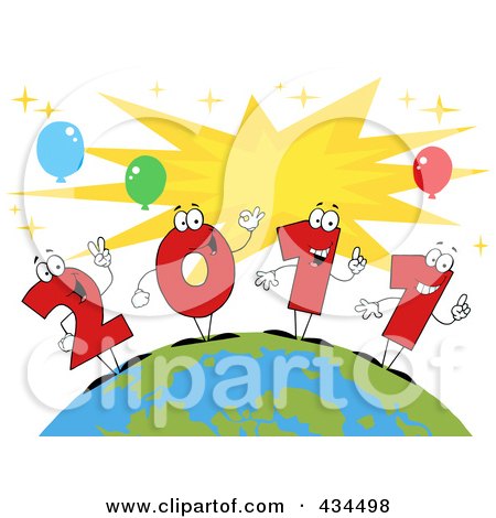 Royalty-Free (RF) Clipart Illustration of 2011 New Year Characters On A Globe - 2 by Hit Toon