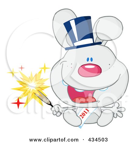 Royalty-Free (RF) Clipart Illustration of a 2011 New Year Rabbit Holding A Sparkler - 2 by Hit Toon