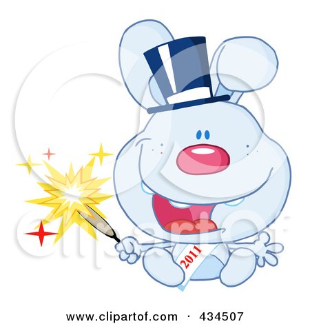 Royalty-Free (RF) Clipart Illustration of a 2011 New Year Rabbit Holding A Sparkler - 3 by Hit Toon