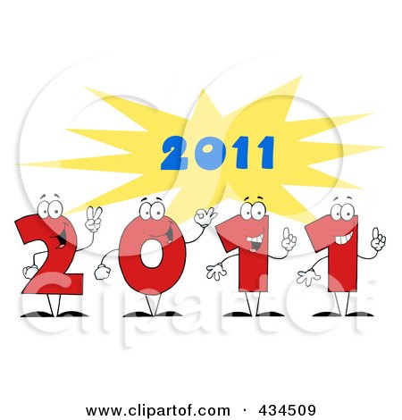 Royalty-Free (RF) Clipart Illustration of 2011 New Year Characters With A Burst - 1 by Hit Toon