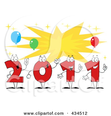 Royalty-Free (RF) Clipart Illustration of 2011 New Year Characters With A Burst - 2 by Hit Toon