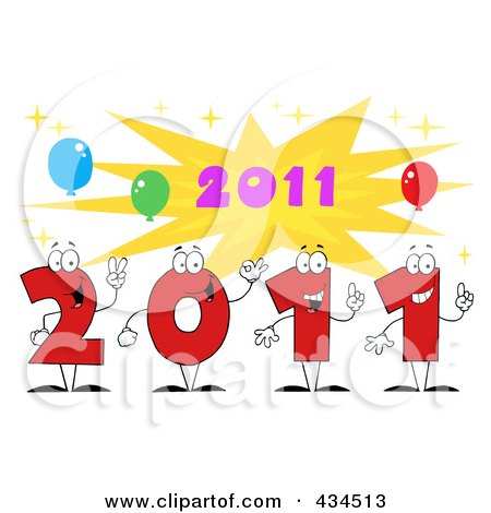Royalty-Free (RF) Clipart Illustration of 2011 New Year Characters With A Burst - 3 by Hit Toon