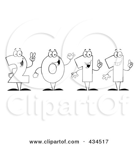 Royalty-Free (RF) Clipart Illustration of an Outline Of 2011 New Year Characters by Hit Toon