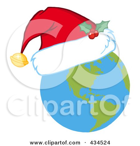 Royalty-Free (RF) Clipart Illustration of a Christmas Earth Wearing A Santa Hat by Hit Toon