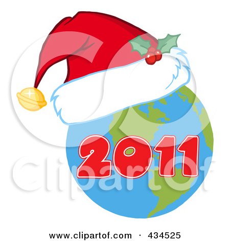 Royalty-Free (RF) Clipart Illustration of a 2011 New Year Earth Wearing A Santa Hat by Hit Toon