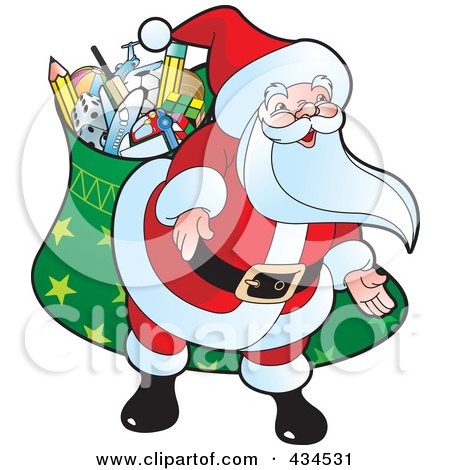 Royalty-Free (RF) Clipart Illustration of Santa With A Large Sack Of Toys by Lal Perera