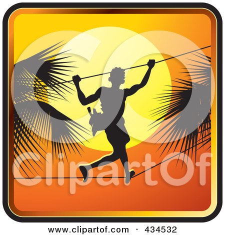 Royalty-Free (RF) Clipart Illustration of a Sri Lankan Toddy Tapper Against A Sunset Sky by Lal Perera